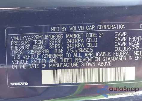 2018 Volvo Xc60 T6 R-Design from USA, damaged, VIN LYVA22RM1JB106395